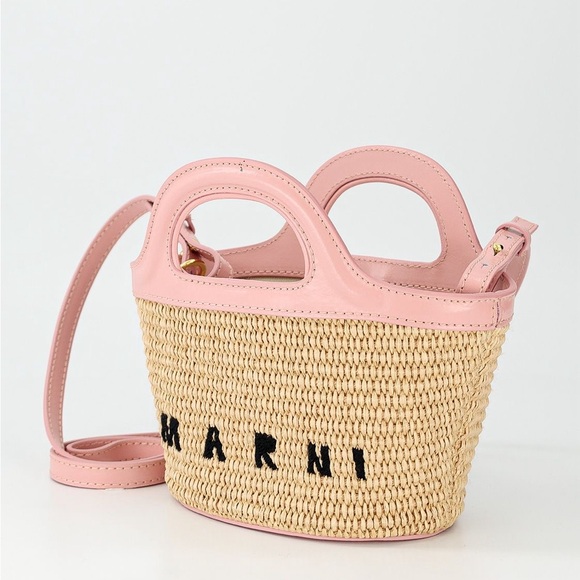 Marni Beach Raffia Trendy bag Black letter Pink leather - Picture 3 of 5